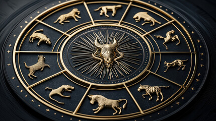 Obraz premium chinese new year 2025 concept. Chinese zodiac symbols with glowing accents on sleek background