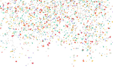 Colorful confetti falling on transparent background. Luxury confetti falling overlay used in anniversary, birthday, new year celebration. Png file