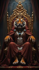Fototapeta premium Majestic Tiger King Sits on Ornate Golden Throne
