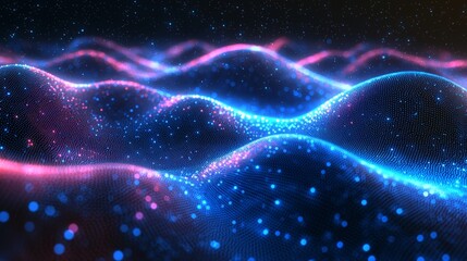 Fototapeta premium A blue abstract background featuring a cyber network grid with interconnected particles, representing the concept of global data connections