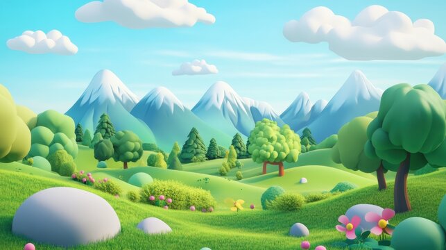 Fototapeta natural scenery with 3D cartoon style games background