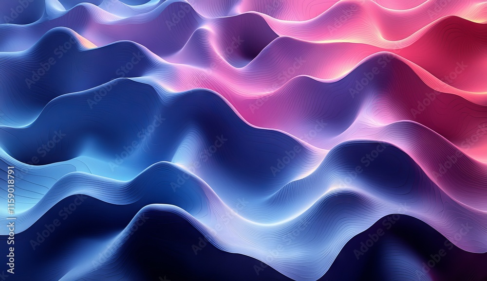 Poster abstract iridescent round cylinder shapes with a colorful gradient, ideal for 3d rendering in graphi