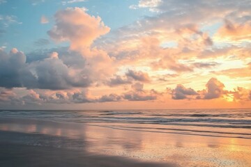 Sunrise to Sunset: A Coastal Beauty with Abstract Sky, Waves, and a Palette of Colors, from Dusk till Dawn, Offering Quiet Scenery for Travel by the Sea in Summer