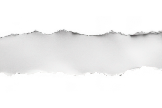 Sheet of smooth white paper, white horizontal stripe with torn edges on both sides, top and bottom, on white background, png, no background, on transparent background, isolated, mockup