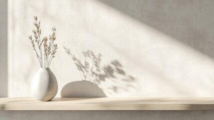 Minimalist Vase with Dried Flowers and Soft Shadow on Wall