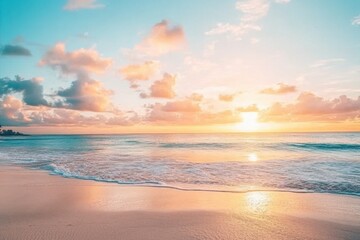 Sunrise to Sunset: A Coastal Beauty with Abstract Sky, Waves, and a Palette of Colors, from Dusk till Dawn, Offering Quiet Scenery for Travel by the Sea in Summer