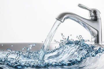 Water flowing from a faucet on a white background. Generative Ai