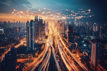 Obraz premium Illuminated Cityscape Night Network City Lights