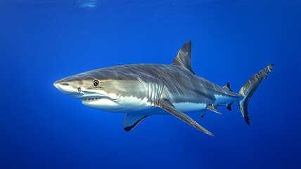 Naklejka premium Sleek shark swimming in the deep blue ocean