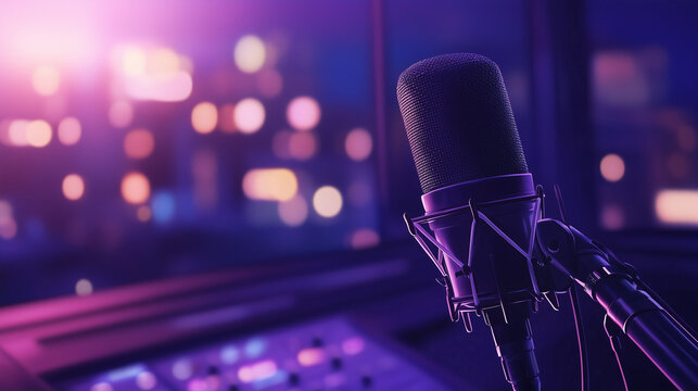 microphone in radio station broadcast studio