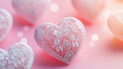 Obraz premium Pink background with lace hearts.