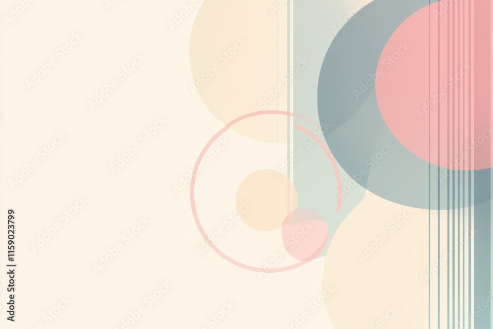 Leinwandbilder Minimalist abstract geometric design featuring pastel circles and lines with ample space for text placement. Generative AI