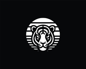 Tiger logo design vector template. Black and white tiger vector illustration.