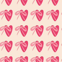 seamless pattern with hearts and bows for valentines day, flat vector illustration, perfect for your holiday background, textile, greeting card, wrapping