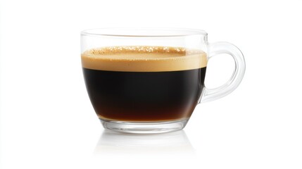 Espresso in glass cup, isolated on white.