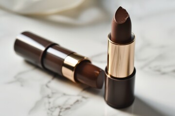 Elegant brown lipstick on marble surface