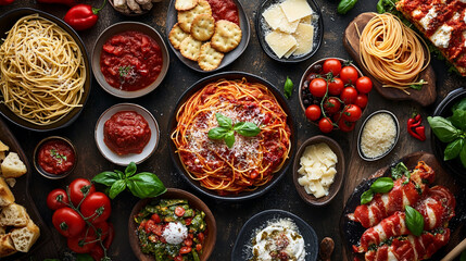 Fototapeta premium Celebrate National Spaghetti Day with a Feast of Pasta and Fresh Ingredients