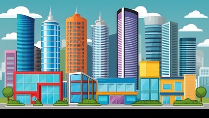 Modern City Buildings - Cartoon Background Illustration