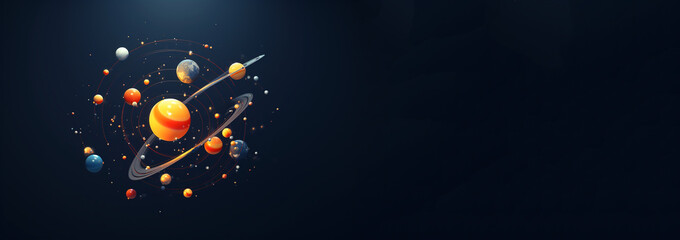 A minimalist space-themed background featuring a distant planet within the solar system, set against a dark, expansive backdrop. The image offers ample copy space