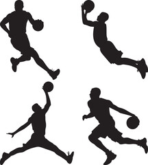 Man playing basketball silhouette black fill vector on white background