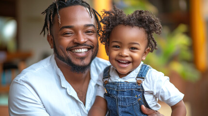 Happy father and young daughter smiling together outdoors, showcasing a joyful family bond in natural light