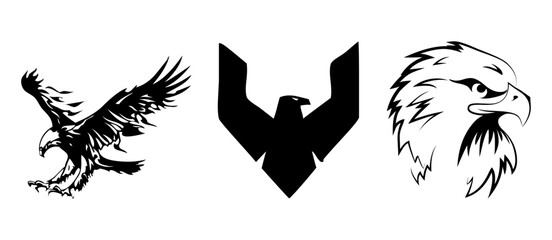 Vector set of Eagle silhouette art.
