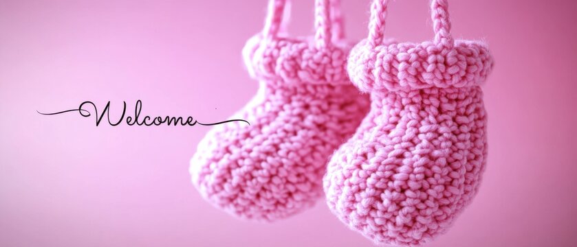 Adorable Pink Knit Baby Booties Welcome New Arrival Announcement