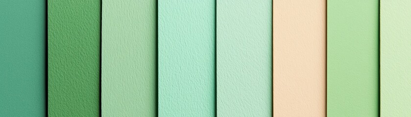 Fototapeta premium A vibrant palette of green and mint shades arranged in vertical strips, perfect for design.