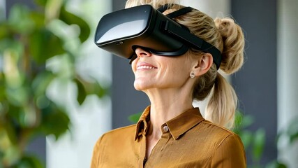A businesswoman in the metaverse utilizes virtual reality technology to conduct meetings, networking events, and presentations