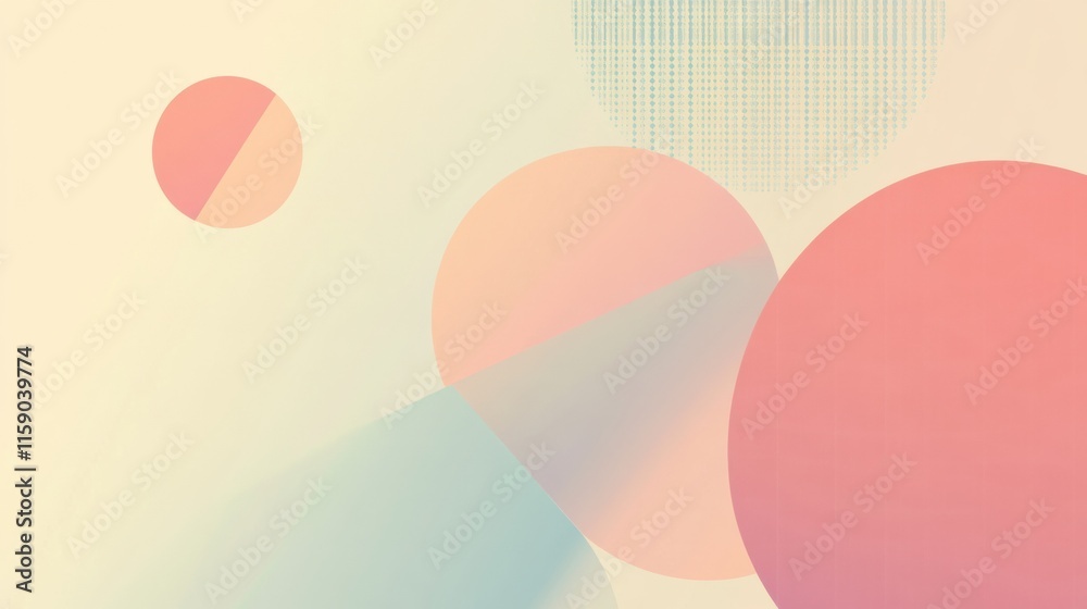 Poster abstract geometric design featuring circles and lines in soft pastel tones with ample space for text