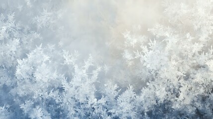 Abstract background in frosted white with delicate snowflake patterns and subtle glowing highlights creating a winter-inspired look