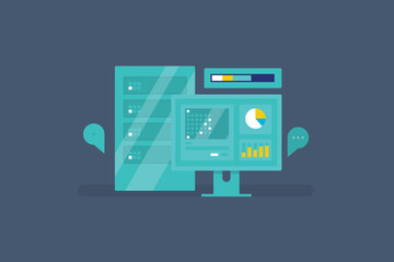 Web Hosting Service, Buying server space from web hosting company, Web server, Server security, Website hosted on secure cloud, Vector illustration concept.