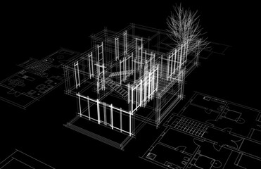 House building sketch architectural 3d drawing 
