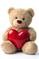 Cute brown teddy bear holding a red heart, symbolizing love, affection, and valentine's day, vertical