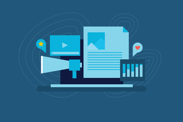 Content Marketing Strategy, Video content marketing analytics, Branded content for digital advertising. Vector illustration concept.