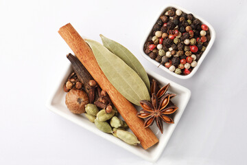 Indian spices, mix spices in ceramic bowls