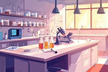 Sunlit Laboratory Interior with Microscope and Samples