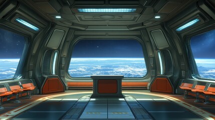 Obraz premium Spaceship Interior Overlooking Earth From Orbit
