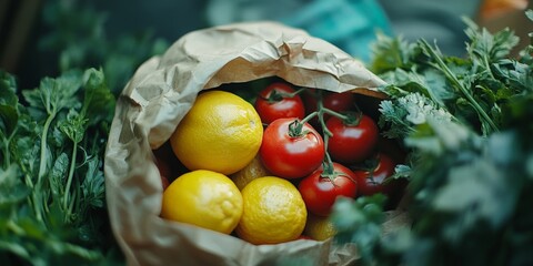 Fresh Vegetables and Fruits in Paper Bags