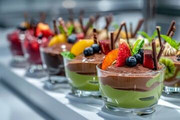 Colorful dessert parfaits with fresh fruit