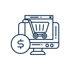 Marketplace Shopping Icon. Laptop and Cart Symbol for Online Shopping