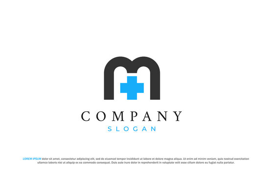 letter m lowercase plus or hospital medical logo