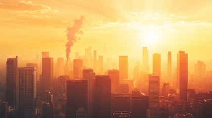 Obraz premium Urban Pollution in High-Density Areas at Sunset