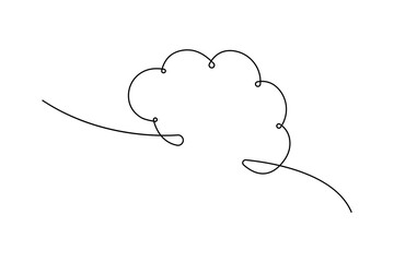 Cloud and sun continuous one line drawing of Isolated outline vector icon black white background 