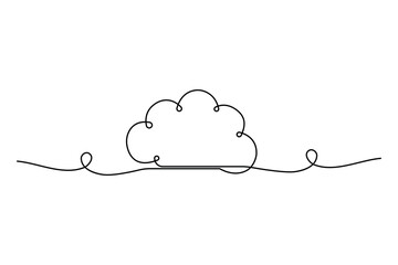 Cloud and sun continuous one line drawing of Isolated outline vector icon black white background 