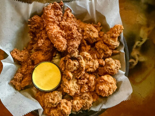 Chicken Tender And Fried Mushroom Basket With Honey Mustard