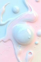 Abstract pastel fluid with spheres and iridescent sheen
