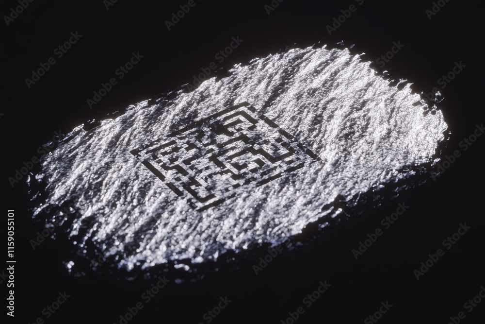 Aufkleber A 3D-rendered identity card with holographic elements and a glowing QR code, floating above a futuristic table