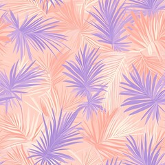 Pastel peach and lavender bamboo leaves seamless pattern