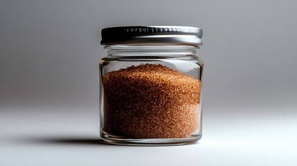 Glass Jar of Brown Sugar on a White Background